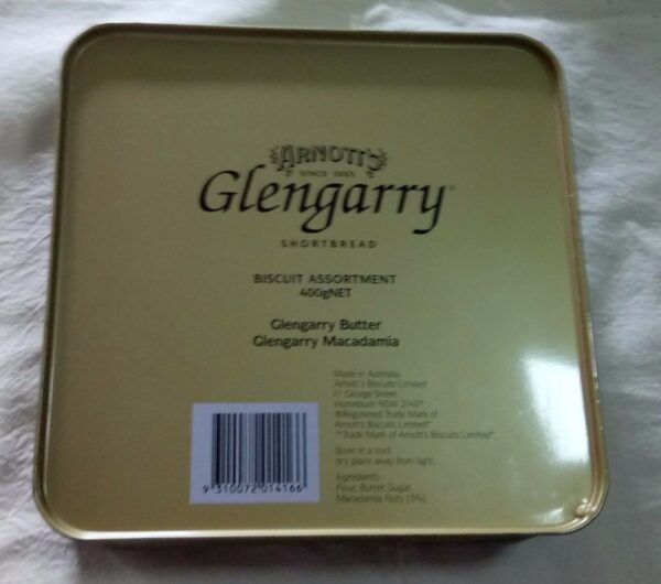 Arnott's 'Glengarry' Shortbread, blue tartan, 400g. Biscuit Tin, c.1997 *