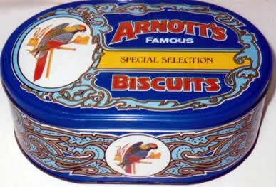 Arnott's 'SPECIAL SELECTION', stepped-edge, blue, oval, 450g. Biscuit Tin, c.1987 *