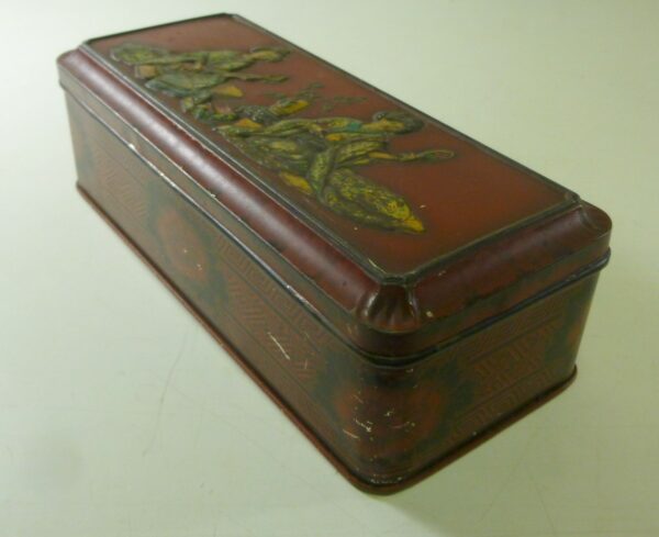 Arnott's 'Luxury Glove Box Series', (Oriental scene), red, rectangular 1 lb. Biscuit Tin, c.1925 *