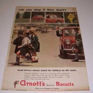Arnott's famous Biscuits 'can you stop ....', Milk Arrowroot magazine advert, c.1966
