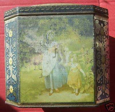Arnott's 'GOING OUT MILKING’ ?, crowned-lid, octagonal Biscuit Tin, c.1920's