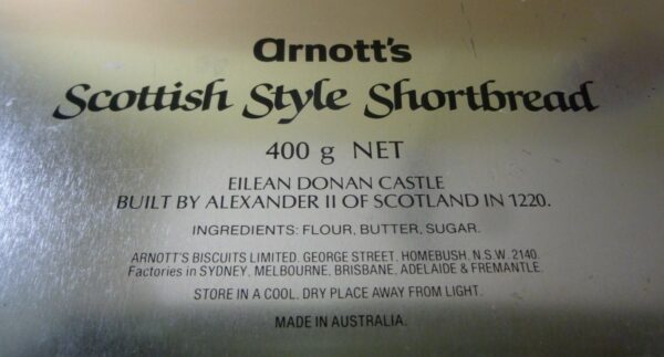 Arnott's 'Scottish Style Shortbread', 400g. Biscuit Tin, c.1986 *