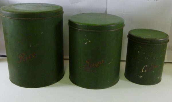 WILLOW Kitchen Canisters (Coffee, Sago & Rice), in gold on green tin