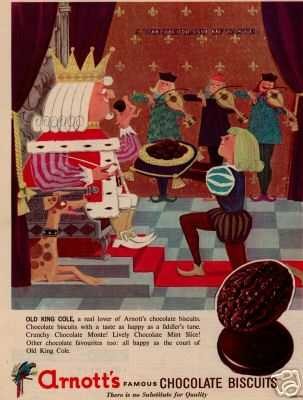 arnott's CHOCOLATE BISCUITS, ‘Old King Cole’, Advert., c.1960's