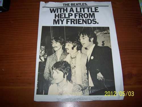 The Beatles 'With A Little Help From My Friends' Music Song Sheet, c.1967