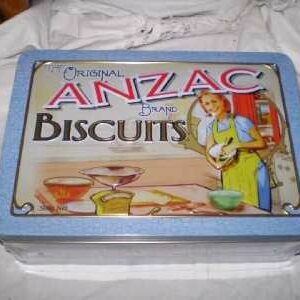 UNIBIC ANZAC Biscuits, 'The Women At Home', sky-blue, 500g. Biscuit Tin, c.2008