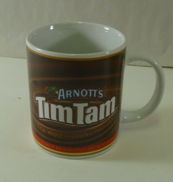 ARNOTT'S 'Tim Tam' Coffee Mug, in brown & white, with red stripe