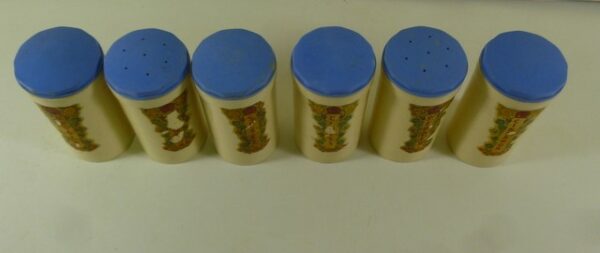 SELLEX Spice Canister Set of 6, Deco labels, in blue & ivory bakelite