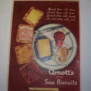 Arnott's 'Sao Biscuits', 'Munch Them ...', large magazine advert, c.1955