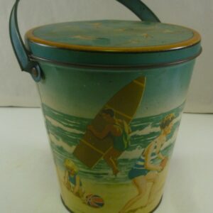 William Arnott 'Bucket Series' (Surf Beach scenes), 14 oz. Conical Biscuit Tin, c.1930's