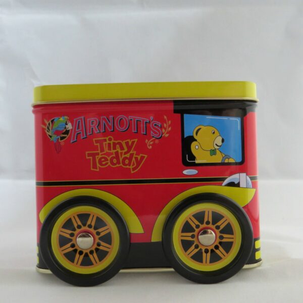 Arnott's 'Tiny Teddy', red & yellow, truck-shaped, Biscuit Tin