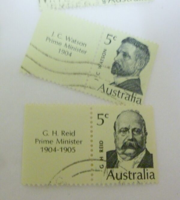Australian Postage Stamps 'Prime Ministers', set of 4 with tabs, c.1969