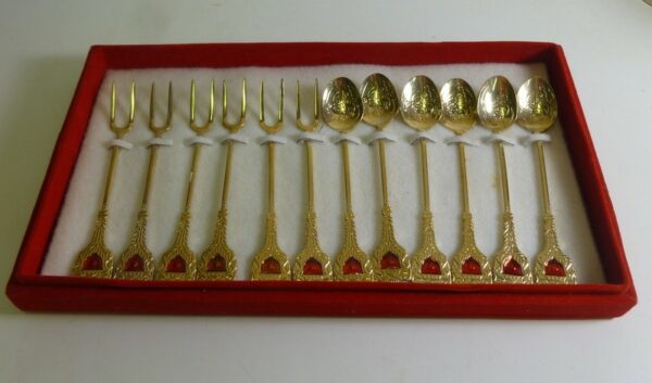 Strawberry & Cocktail fork & spoon set of 12, Retro, in plated metal