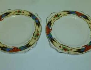 A J WILKINSON Deco-decorated, vintage, hand-painted side plate x 2, c.1940's