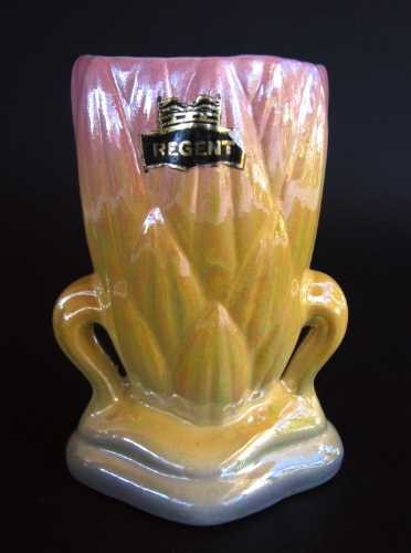 PATES 'Regent' Vase, 11cm high, in pink & mustard lustre colours