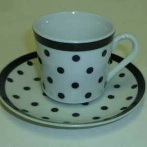 Made in Japan, Coffee Can & Saucer, in black on white polkadots