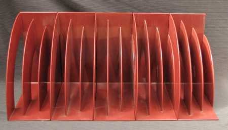 Record Rack or Holder, Deco-style, in orange plastic x 5
