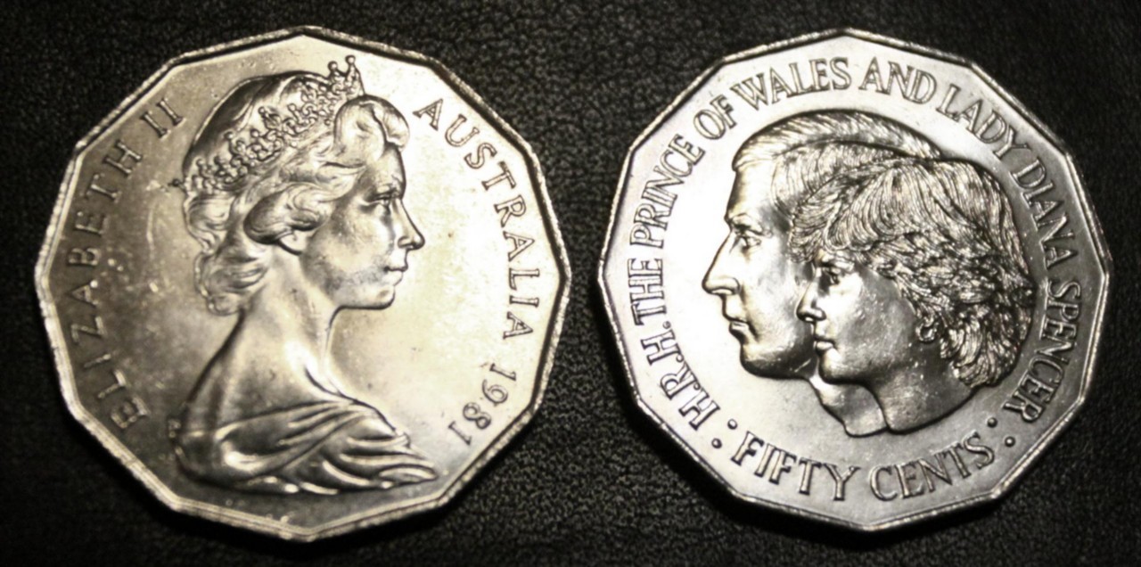 Australian 50c Coin, for 'Prince Charles and Lady Diana's Wedding', c.1981