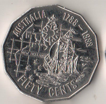 Australian 50c Coin, for 'Australia's Bicentenary of First Fleet', c.1988