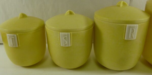 DUPERITE Kitchen Canister set of 3, in creamy-yellow bakelite, c.1940's