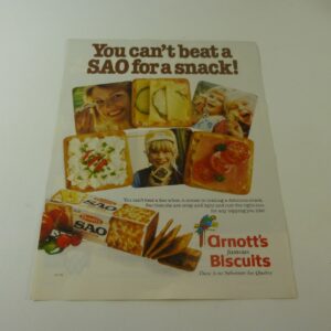 arnott's 'You can't beat a SAO for a snack', magazine ad, c.1980's