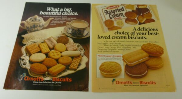 arnott's famous Biscuits, 'Cream & fancy biscuits', original magazine ad., c.1980's x 3