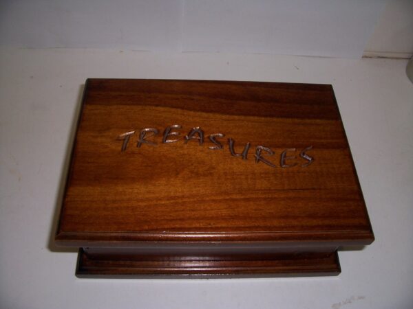 'TREASURES' Trinket Box, in stained Pine