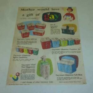 gay ware 'Mother would love a gift of gay ware', magazine ad., c.1957