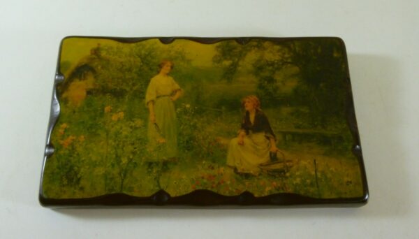 Decoupaged Wall Plaque, vintage, 'Flower picking', by Mary Vistarini