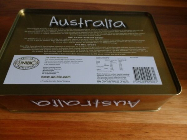 Unibic 'Australia', 'Postcards from Australia', 500g. ANZAC Biscuit Tin, c.2011