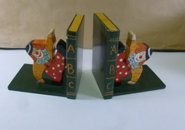 'The Clowns', kitsch, painted timber Bookends