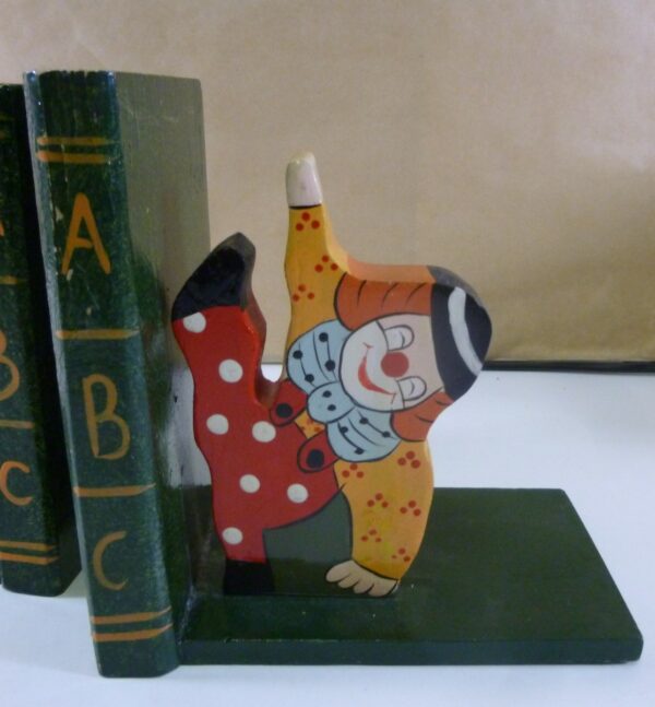 'The Clowns', kitsch, painted timber Bookends