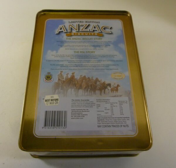 Unibic ANZAC Biscuits, (Australian Light Horse), 500g. Biscuit Tin, c.2008