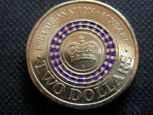 Australian purple-band $2 Coin, for '60th Anniversary of Coronation of Queen Elizabeth 11'