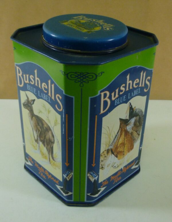 Bushells 'Australian Animals', blue on green, 500g. Tea Tin, c.1983