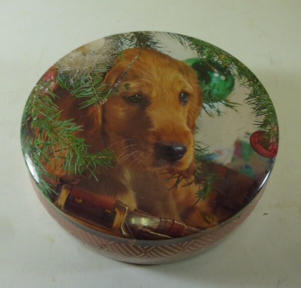 G.J. COLES & Co. 'Cute Spaniel for Christmas', 6 oz. Toffees Tin, c.1960's