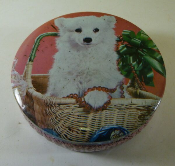 G.J. COLES & Co. 'Cute Eskimo Pup for Christmas', 6 oz. Toffees Tin, c.1960's
