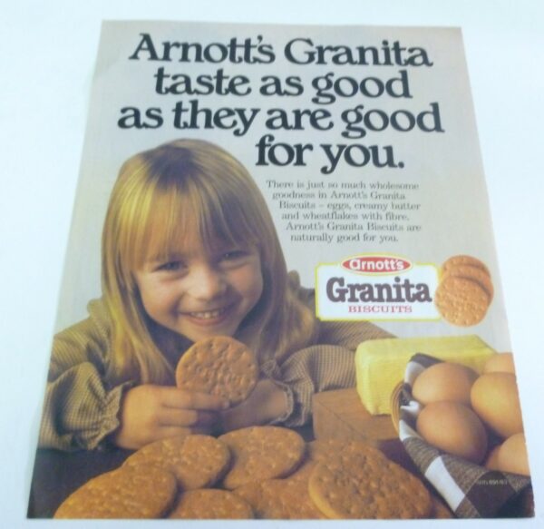 arnott's famous Biscuits, Savoury biscuits, original magazine advert., c.1980's x 3