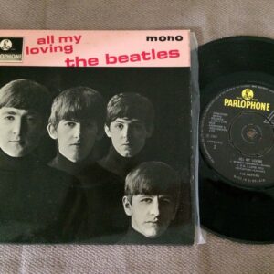 * beatles 'all my loving', EP Record, red on pink PC, AU, c.1964 *