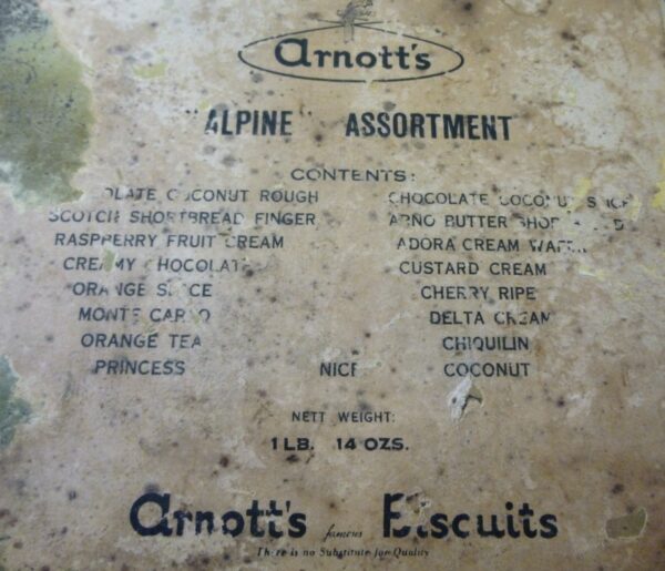 Arnott's 'Alpine Assortment', red, 1 lb. 14 ozs. Biscuit Tin, c.1958
