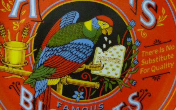 Arnott's Display Plate, 'Today's Parrot' (on red), in fine porcelain