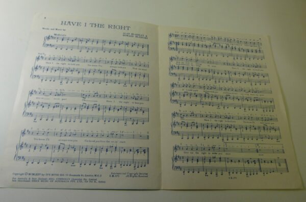 'Have I The Right', by The Honeycombs, Sheet Music Score, c.1960's