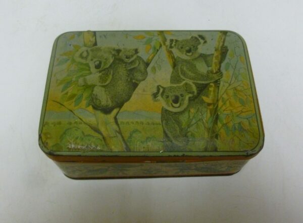 'Koalas', hinged-lid, rect. Sweets Tin, made by R. HUGHES, c.1960's - cute!