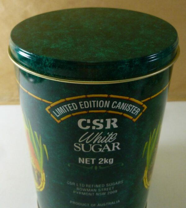 CSR 'White SUGAR', green, 2kg Sugar Canister, c.1990's