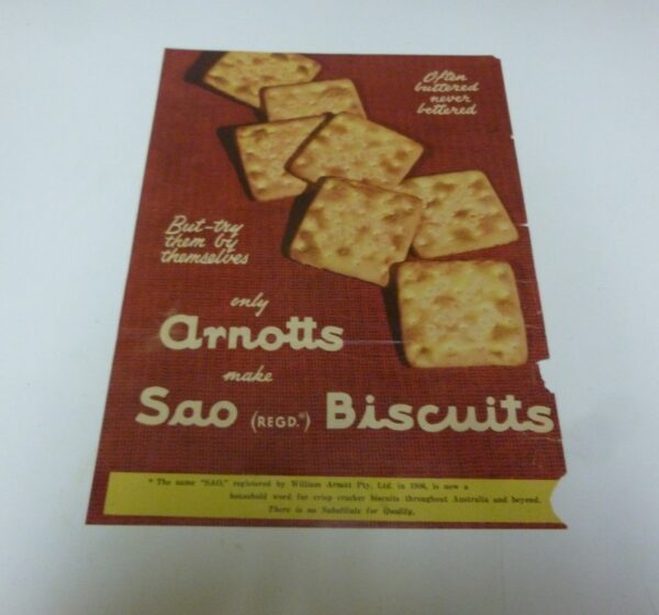 Arnott's 'Sao Biscuits', 'But - try them ..', magazine advert.