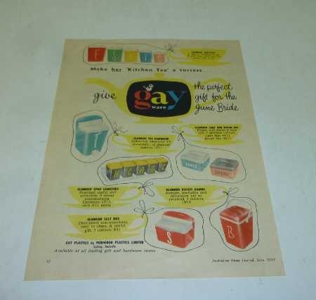 gay ware 'Make her "Kitchen Tea" a success ....', 1959 magazine advertisement x 4