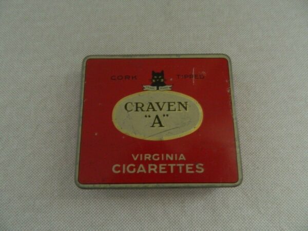 CRAVEN "A" CORK TIPPED, red (20) VIRGINIA Cigarettes Tin, c.1950's