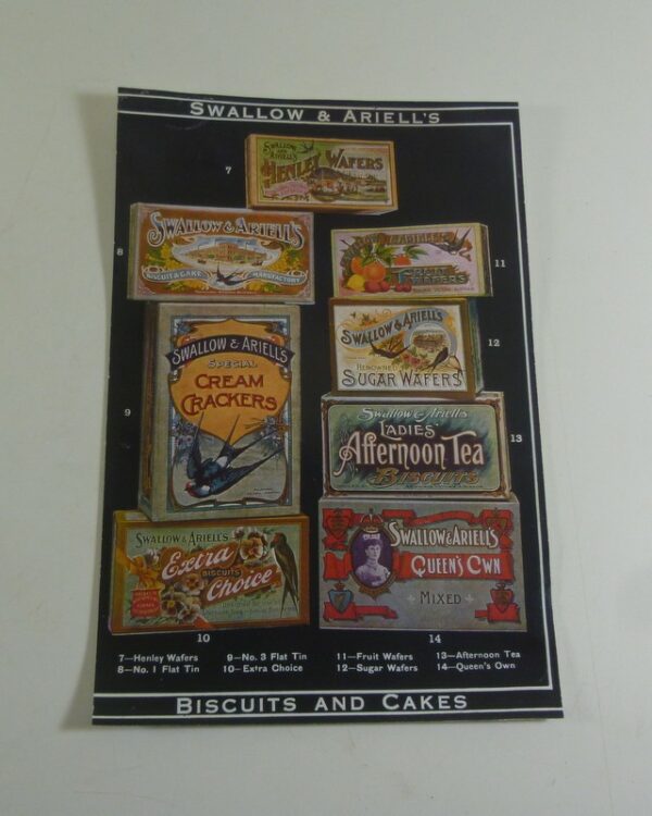 SWALLOW & ARIELL'S 1910 Catalogue, various pages illustrating early paper-label boxes & tins