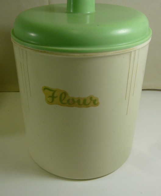 Eon Kitchen Canister set of 3 (Flour, Sugar & Rice), in green on ivory bakelite