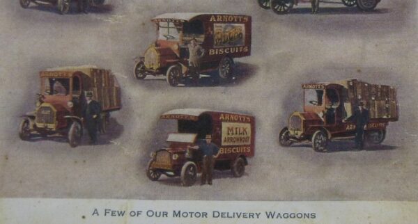 Arnott's 1910 Catalogue page, showing vintage delivery trucks